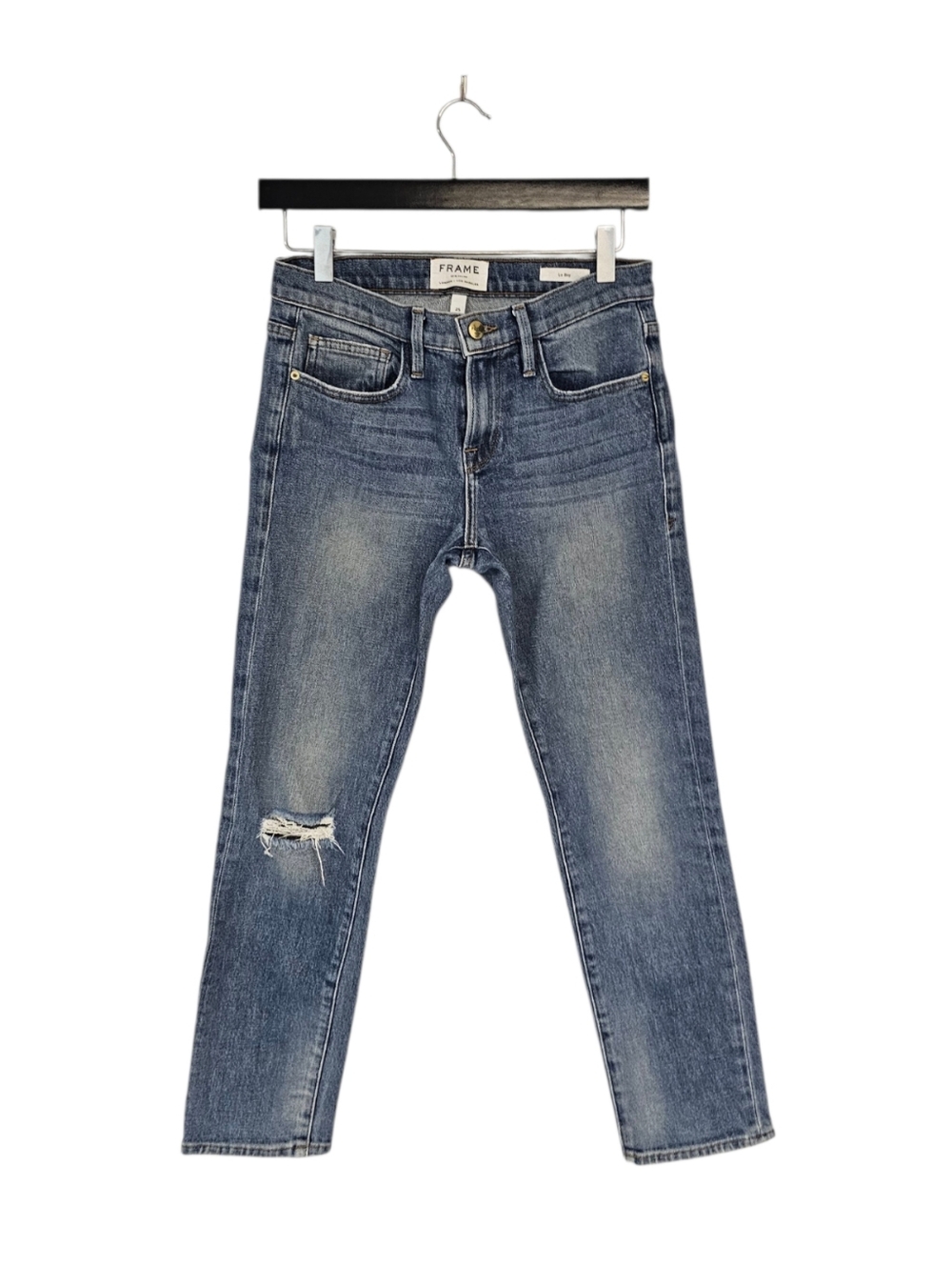 Frame Denim‎ Le Boy Mid Rise Straight Leg Distressed Blue Jeans 25 Preowned